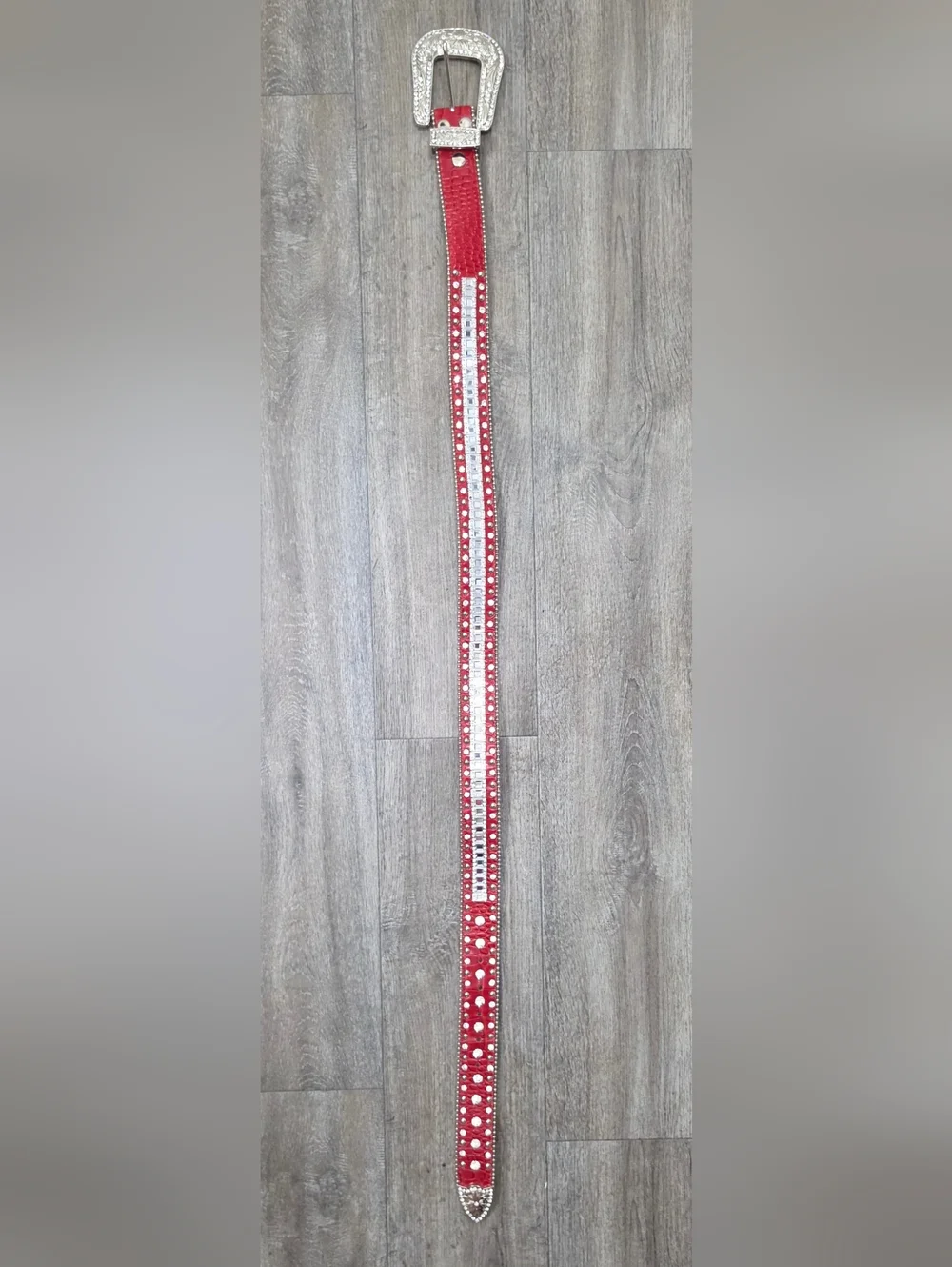 Women's Red & Silver Rhinestone Belt-Size SM